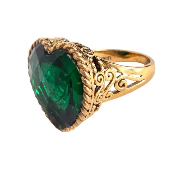 Sajen AMORE Bronze Gold Faceted Green Quartz Heart Statement Ring Sz 8 Filagree - Picture 9 of 11